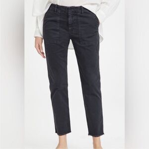 Nili Lotan Blue Frayed Hem Pockets Crop Pants Business Casual Minimalist Modern